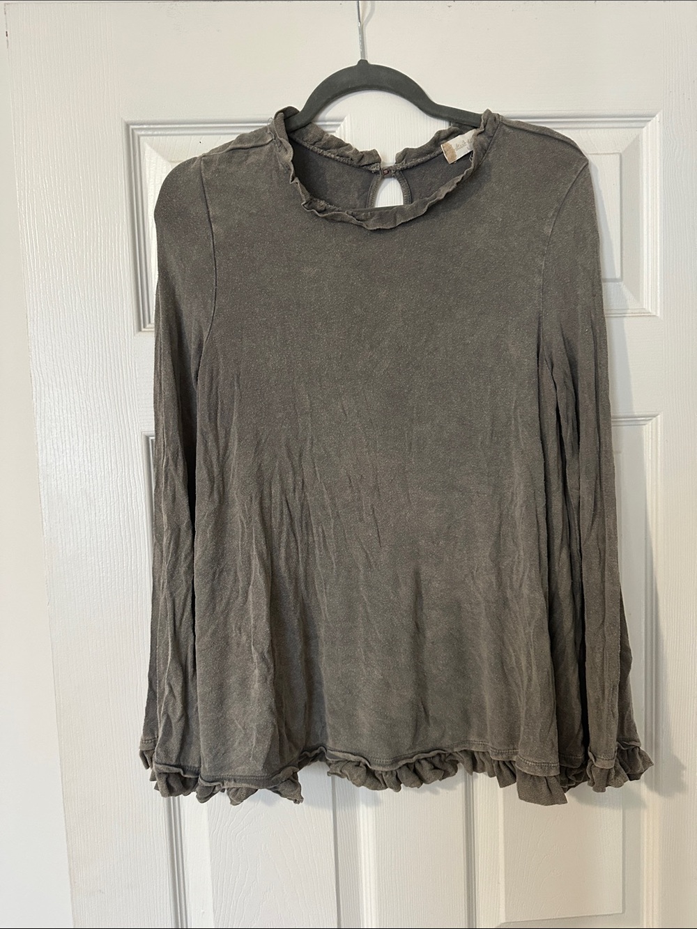 Ruffle-Trim Long Sleeve Top